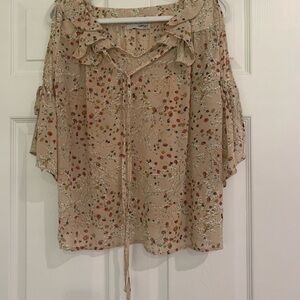 Floral Beige Blouse with Red Details